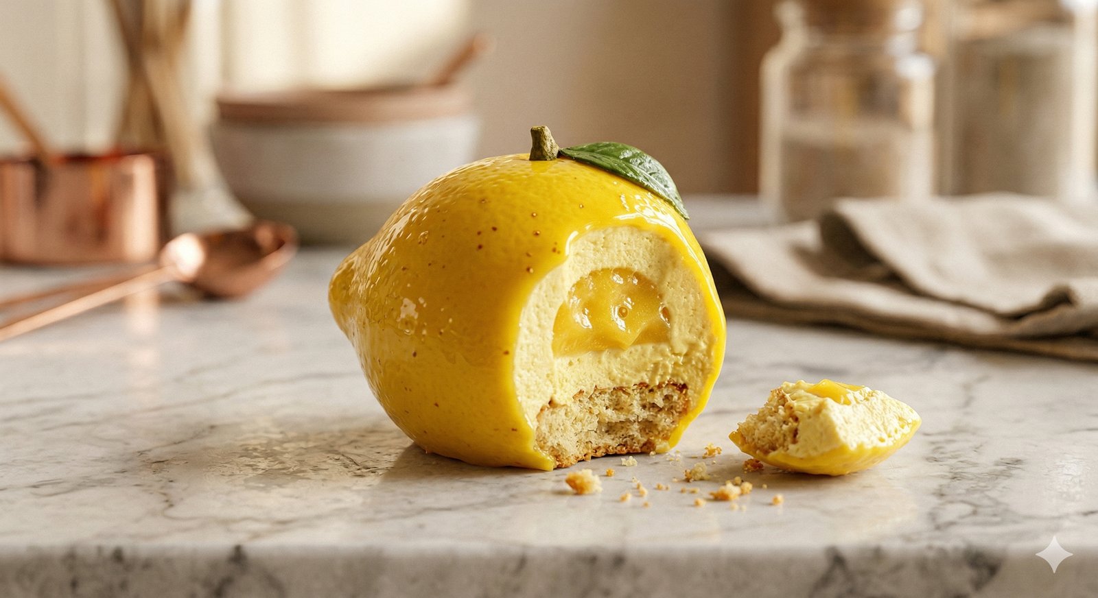 Lemon Entremet — Beauty shot with citrus mirror glaze