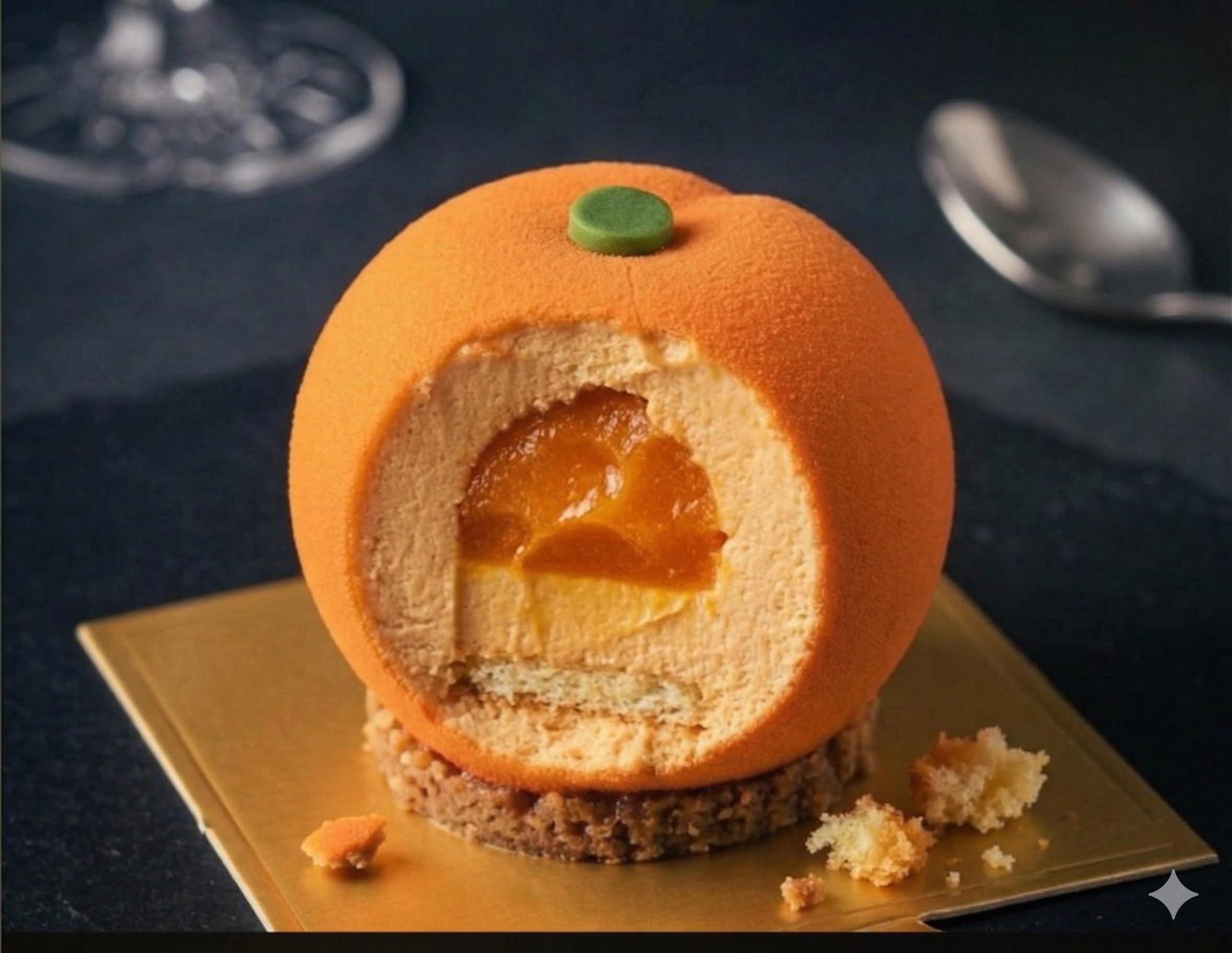 Orange Entremet — Beauty shot with orange velvet glaze